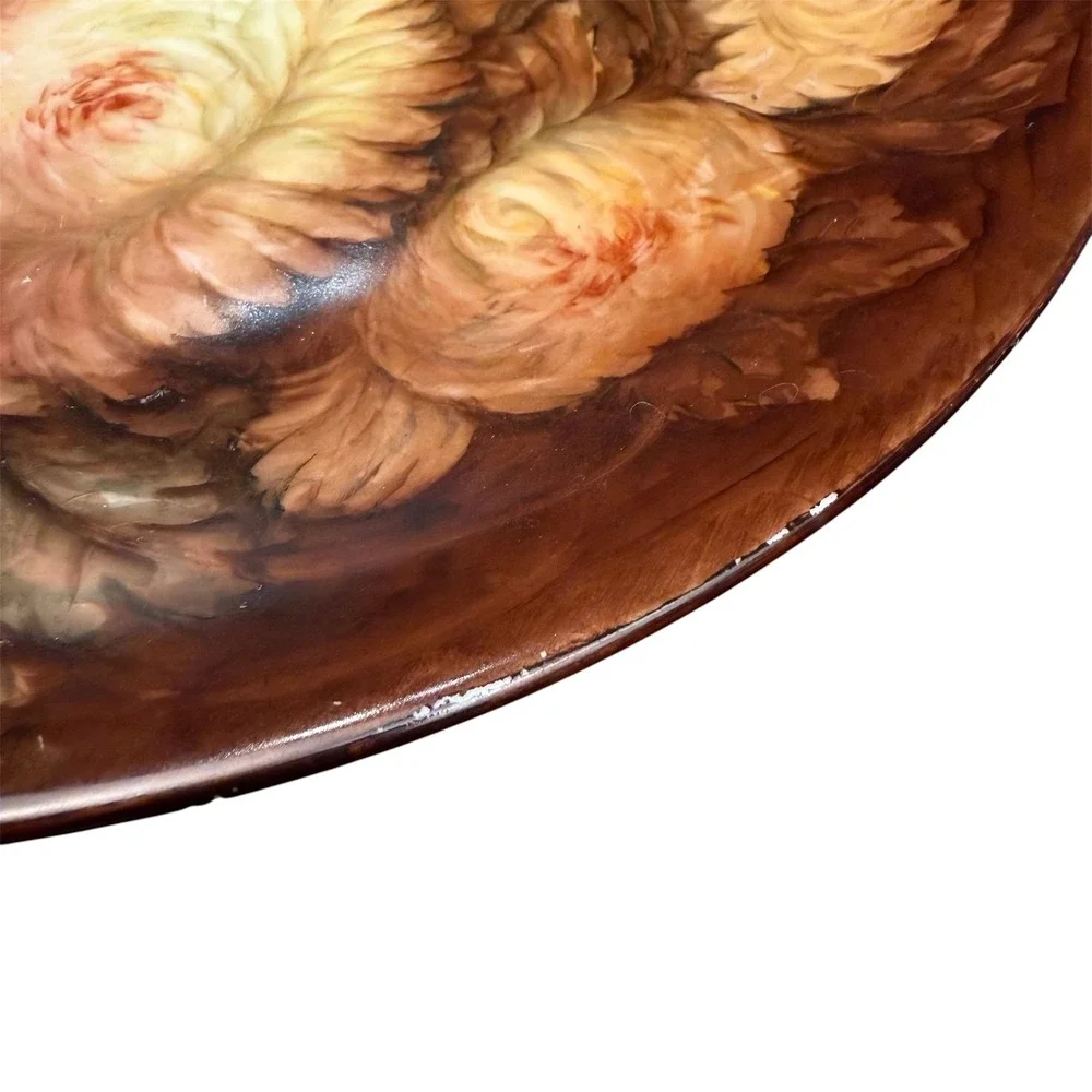 Germany Hand Painted Porcelain Floral Charger Plate Artist Signed 13 in